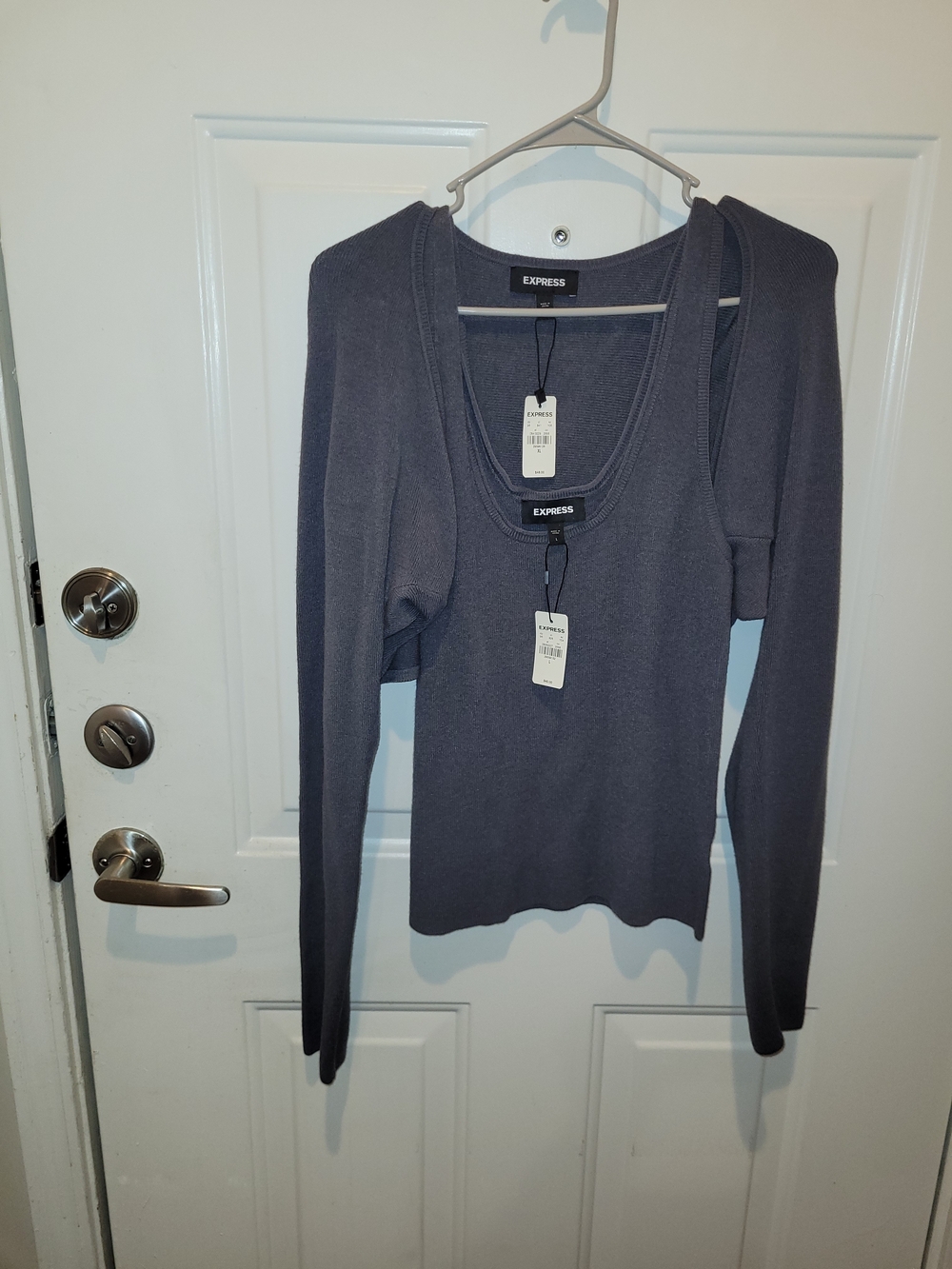 Express Women’s Dark Gray Long Sleeve Shrug with Scoop Neck Tank.